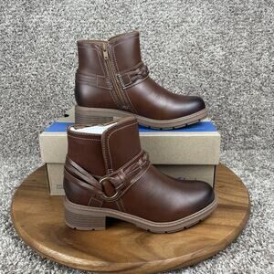 Clarks Hearth Kaylie Womens Size 6 Brown Leather Ankle Boots Braided Bit NEW